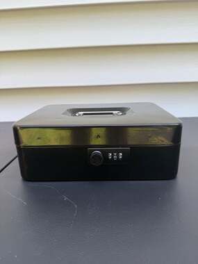 Black Metal Cash Box with Combination Lock and Removable Coin Tray